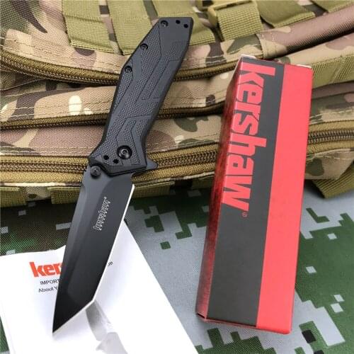 Quality KERSHAW-1990 Outdoor Folding Knife Portable Pocket Clip Camping Hunting Knife Kitchen Paring Tools with Gift Box Black