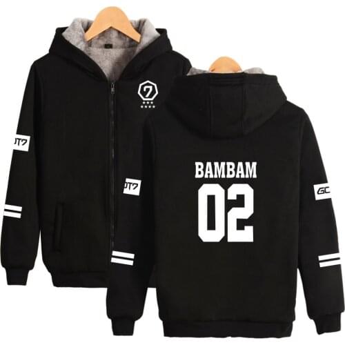 GOT7 K-pop Harajuku Hoodies Women Thicker Fluff Winter Coats JR. Hip Hop Sweatshirt Women Female Fans Fashion Zipper Clothes