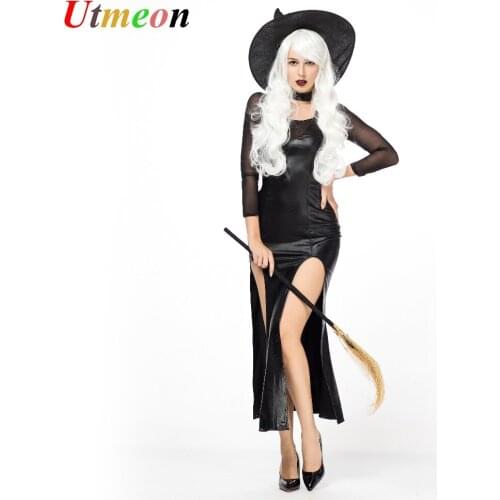 UTMEON Sexy Halloween Witch Costume For Women Carnival Party Costume Witch Dress With Black Witch Hat