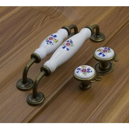 Blue Flower Vintage Ceramic Handle and Knob Cabinet Drawer Pull and Handle