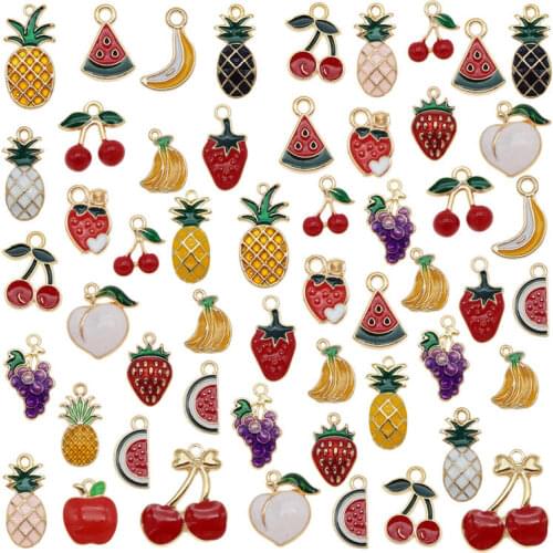 Julie Wang 20PCS Enamel Fruit Charms Mixed Apple Pineapple Cherry Strawberry Gold Tone Alloy Jewelry Making Accessory