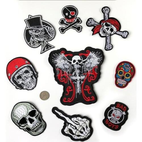 Personalized Skull Embroidery Cloth Patch Iron on EU USA Punk Evil Bone Funny Skull Designs DIY Decorative Clothing Accessories