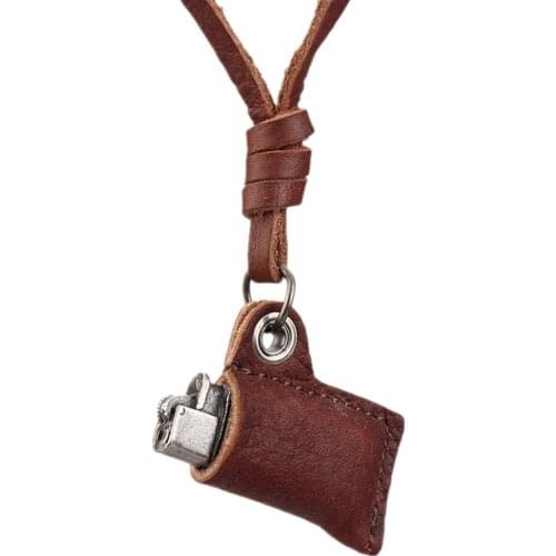 Women Mens Lighter Model Pendant Adjustable PU Leather Cord Necklace Chain