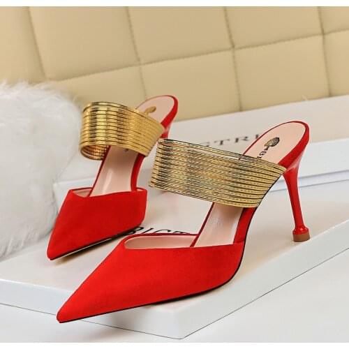 BIGTREE Brand Women Sandals Spring Shoes High Heels Suede Pointed Toes Slingbacks Toe Woman Party Shoes Red Black New Arrival