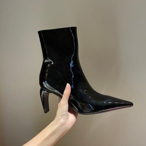Concise Women Boots Ankle Boots Woman Pointed Toe Women Shoes Fashion Genuine Leather Zip High Heels 2021 New Hot Shoes Woman