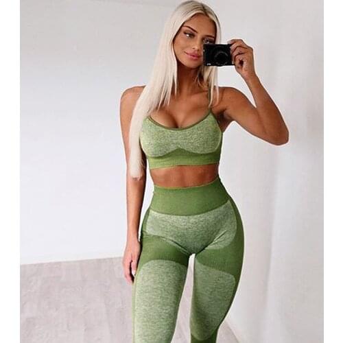 Women Yoga Sets 2 Pieces Workout Clothes Blue-colored Padded Top & Leggings Ribbed Breathable Sports Suits Fitness Gym Sets