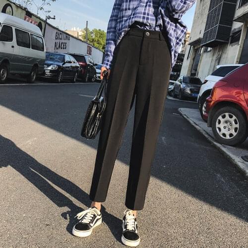 2021 New Arrival Summer Korean Style Women Casual Loose Ankle-length Pants All-matched Button Fly Waist Harem Pants Fashion
