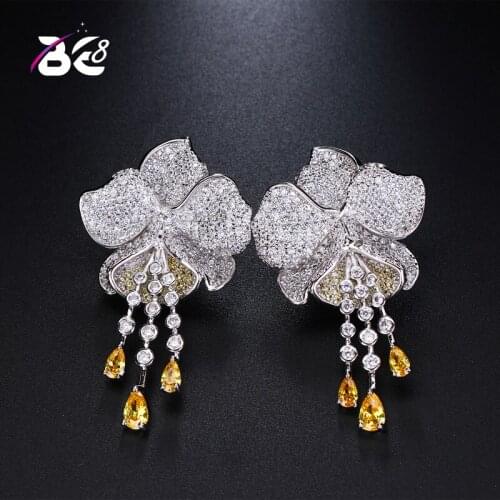 Be 8 Charming Flower Shaped Drop Earrings Water Drop Long Dangle Earrings for Women Birthday Gifts Elegant Jewelry E471