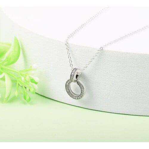Double Circle Pendant & Necklace 925 Sterling Silver Clear CZ Necklaces for Women Original Jewelry Gift Colares 2021 New 45cm