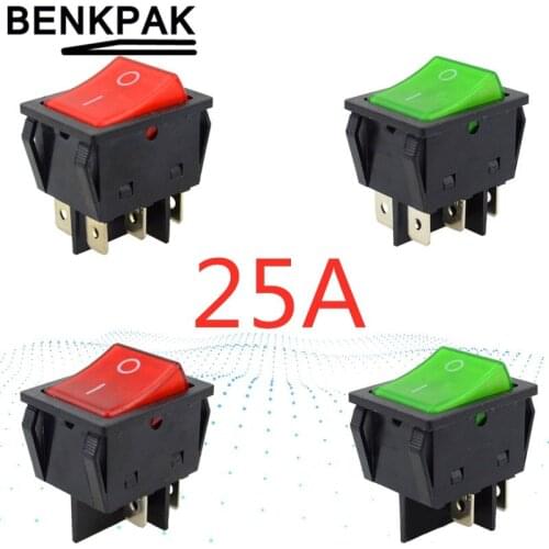 1pcs rocker switch with 6pins ON-OFF with lamp 220v 20A 250VAC 25A 125VAC