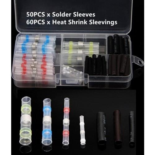 110Pcs Heat Shrink Solder Sleeves Splice Terminals Waterproof Insulated Seal Electrical Wire Connectors Kit Assortment0.25-6mm2