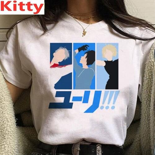 2021 Hot Japanese Anime Yuri on Ice T-shirt Women BL Yaoi Funny Cartoon T-shirt Summer Top Unisex T-shirt Comic T-shirt Women