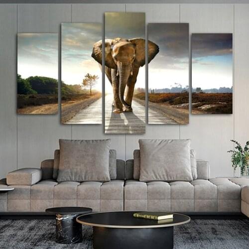 5 Panel Elephant Lion Poster Dog Tiger Horse Pictures Canvas Painting Wall Art for Living Room Home Decor Animal Posters Prints