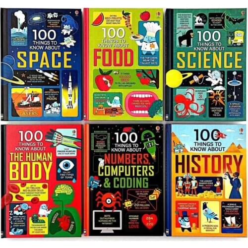 6 books/set Usborne 100 things to know about science space history food human body kids early education picture book hard cover