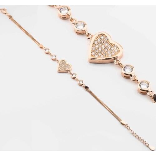 Rose Gold 925 Sterling Silver Bracelet with Solitaire and Heart Design