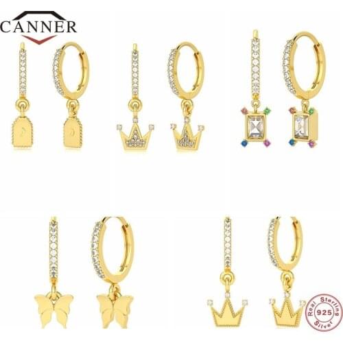 CANNER Real 925 Sterling Silver Pendant Drop Earrings for Women Luxury CZ Zircon Piercing Earring Jewelry Pendientes Kolczyki