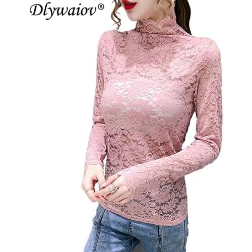 Blouse Women Lace bottom Tops Long Sleeve Shirts Female 2021 Thin Fall Pullover Clothes Winter Plus Velvet Blouse Ropa Femenina