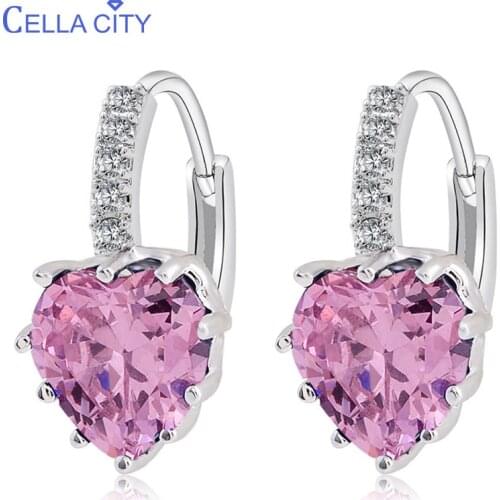 Cellacity 15 style optional Heart shaped Silver 925 Jewelry Gemstones Earrings for Women Short style Ear drops Female Dating Gif