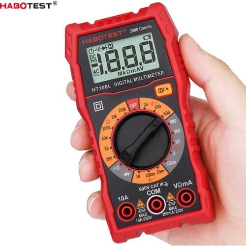 AC DC True RMS Digital Multimeter Voltage Current Resistance Diode Tester 2000 Counts Manual Range 600V 10A 20Ω HABOTEST HT108L