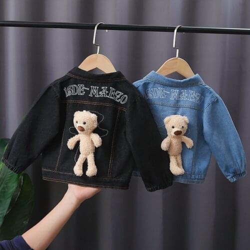 Spring Autumn Children Cotton Clothes Baby Boys Girls Denim Cartoon Coat Bear Infant Out Kids Fashion Toddler Clothing Outwear