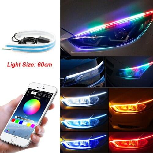 60CM RGB Sequential led strip drl Daytime Running Light with APP Bluetooth Remote Control for Headlight Assembly Car Styling