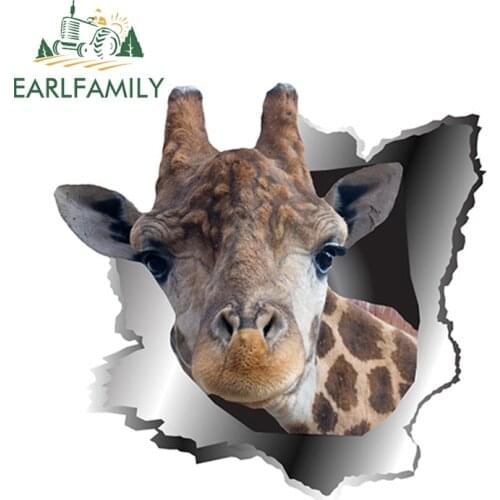 EARLFAMILY 13cm x 12.5cm 3D Giraffe Car Stickers Torn Metal Vinyl Decal Reflective Sticker Funny Animal Car Styling Accessories