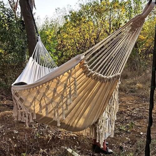 Off-White Hammock Swing with Tassels HANGing Bed for Trees Indoor Outdoor Garden Patio Beach Portable with Carrying Bag