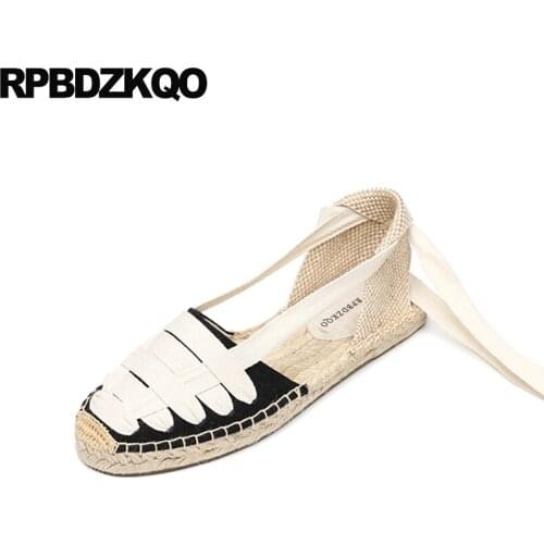 Canvas espadrilles chinese fisherman ladies hemp lace up sandals large size breathable round toe flats women shoes comfortable