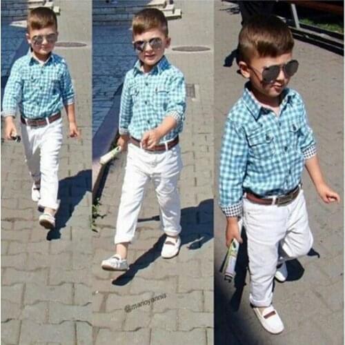 Plaid Shirt+pants White+belt for children boys set kids clothes toddler infant costume 2020 outfits boutique clothing suit 3pcs