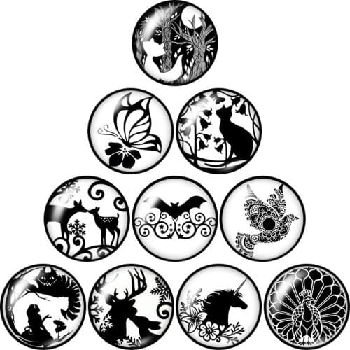 Beauty artistic Animals Cat Fox 10pcs mixed 12mm/16mm/18mm/25mm Round photo glass cabochon demo flat back Making findings ZB1011