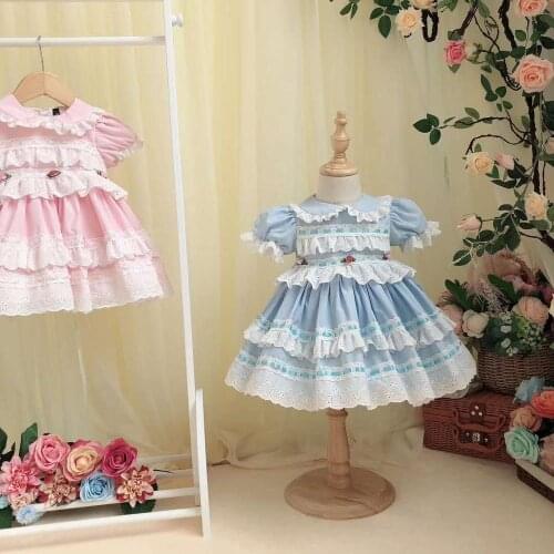 Summer Puff Sleeves Mesh Lace Turkey Vintage Spanish Lolita Princess Ball Gown Dress For Bady Girls Easter Birthday Party Dress