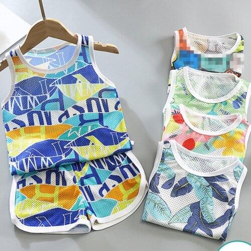 2021 Summer Kids Vest Pants Clothing Set Sleeveless Cartoon Letter Hollow Outfits Baby Boy Girls Designer Clothes Tracksuits