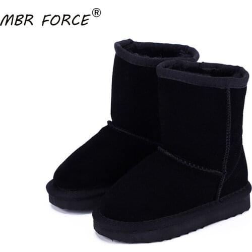 MBR FORCE Fashionable Children Warm Snow Boots Winter Boots Genuine Leather Boots Boys Girls Ankle Boots Fur Shoes