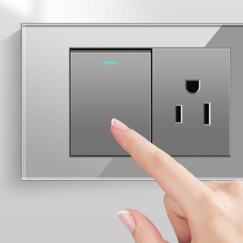 Wall Light Push Button Switch American Socket 15 A Gray Glass Panel Switch 110v Home US Standard Outlet with USB Panel