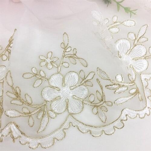 Delicate 3Yds Free-shipping Wedding Dress Cording Lace Applique Light Gold Edge Embroidery Lace Accessories Trim 11CM LJ0019