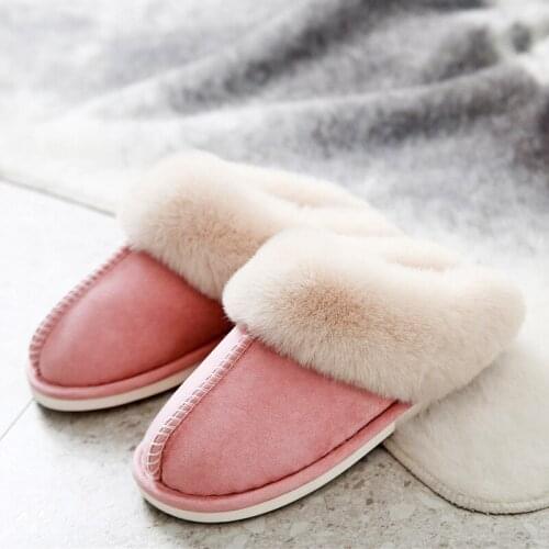 New Hot Luxury Faux Suede Home New Women Full Fur Slippers Winter Warm Plush Bedroom Non-Slip Couples Shoes Indoor Furry Slipper
