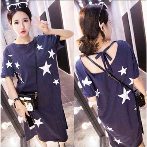 Spring and Summer maternity clothing Stars lacing short sleeve one-piece dress plus size pregnant woman racerback dress