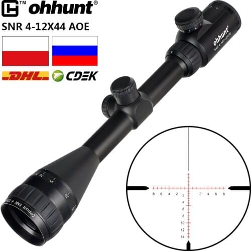 Ohhunt Hunting Riflescope SNR 4-12x42 AOE Red Illuminated Glass Etched Reticle Optic Rifle Scope Sight with Ring