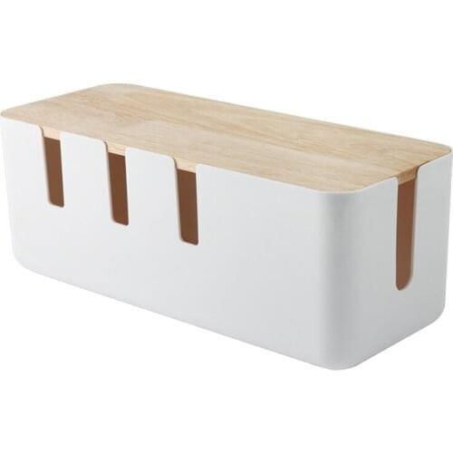 Cable Organizer Box Hard Plastic Desk Cable Management Box With Holder Wood Color Cover For Home Cable Winder Storage