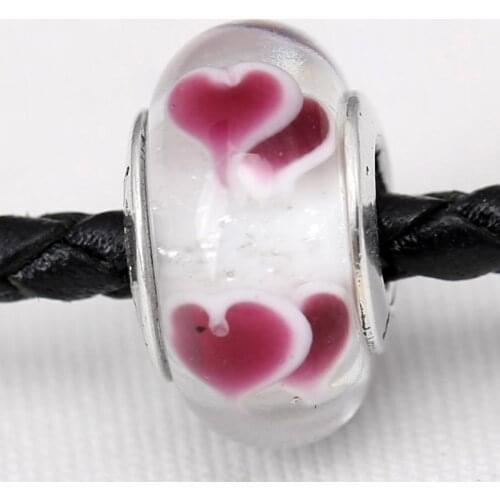 Original Violet Wild Hearts Lampwork Murano Glass Beads Fit 925 Sterling Silver Bead Charm Bracelet Bangle DIY Jewelry
