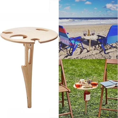 Outdoor Wine Table With Foldable Round Desktop Mini Wooden Picnic Table Wine Rack Home Storage Accessories Organizer