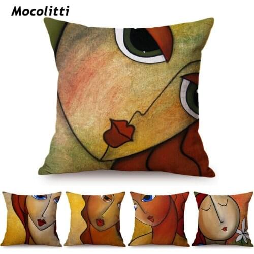 Pop Art Abstract Colorful Girl Face Nordic Vintage Painting Art Decorative Pillow Case Museum Gallery Sofa Decor Cushion Cover