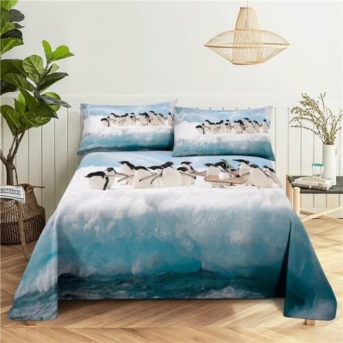 Arctic Animals 0.9/1.2/1.5/1.8/2.0m Digital Printing Polyester Bed Flat Sheet With Pillowcase Print Bedding Set