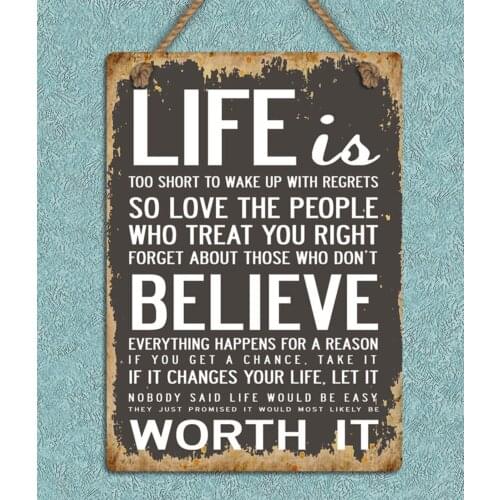 Shabby Chic Grunge Style Metal Hanging Sign Life Is Quote Wall Door Plaque Gift