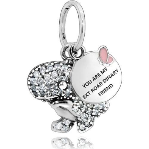SALE! 925 Sterling Silver Beads Fit Original Pandora Bracelets Pave Dinosaur Dangle Charm Women DIY Fashion Jewelry Gift