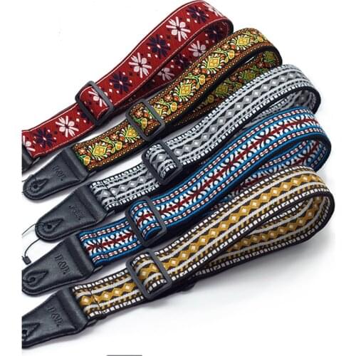 5cm*140cm Adjustable Jacquard Band Acoustic Guitar Strap Belt with Leather Ends for Bass Acoustic Electric Folk Guitar