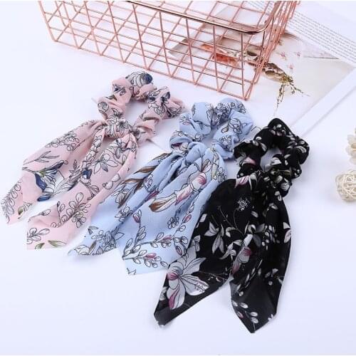 1PC New Summer Bow Elastic Hair Band Chiffon Ribbon Floral Hair Scrunchie Braider Ponytail Holder For Women Hair Tie Accessories