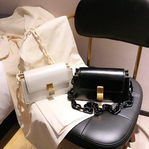 Thick Chain Underarm Bag New 2020 Fashion Split Leather Female Bag Shoulder Messenger Small Square Bag Baguette Bag Louie Vuiton