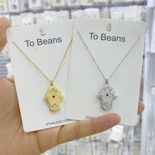 Turkish Crystal Evil Eye Hand Hamsa Pendant Necklace Womens Color Jewelry Clavicle Link Chains Accessories Wholesale