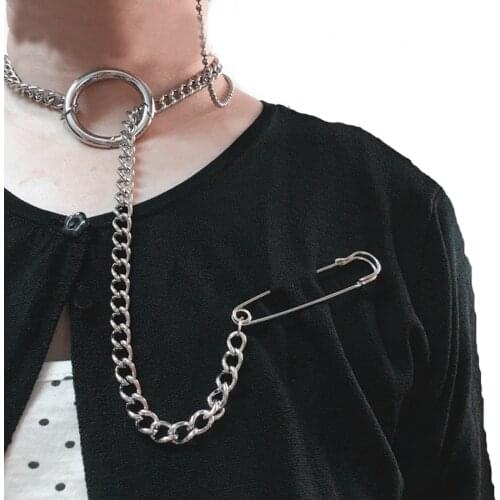 Unisex Men Women Stainless Steel Pendant Chain Link Choker O-Round Cool Stylish Metal Collar Necklace Cosplay
